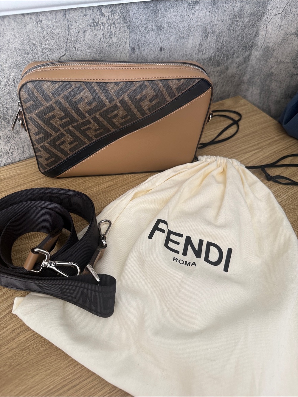 Fendi Brown & Tan FF Logo Crossbody Camera Bag